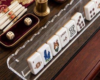 Scallop Acrylic Mahjong Rack Set – Magnetic Pusher – Clear – Set of 4 – Mahjong Accessories