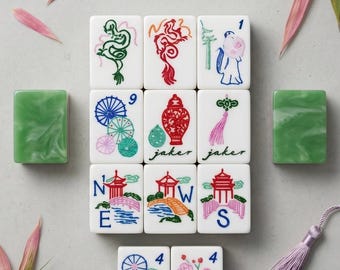 Handmade Jade American Mahjong Set 160 pc – Painted Deep Engraved Acrylic Tiles – Family Collection Premium Gift