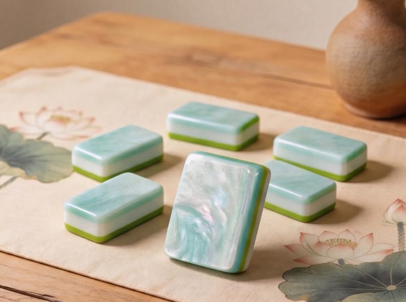 American Mahjong Set – 160 Pearl Aqua Acrylic Tiles – Tropical Ocean Design – Summer Beach Gift image 2