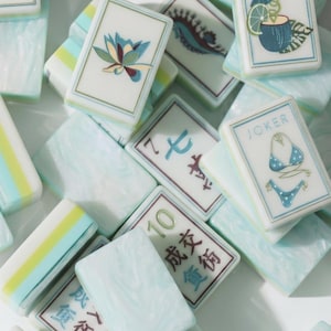 American Mahjong Set – 160 Pearl Aqua Acrylic Tiles – Tropical Ocean Design – Summer Beach Gift image 1