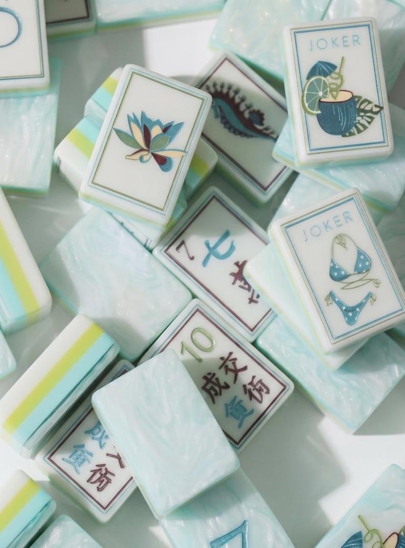 American Mahjong Set – 160 Pearl Aqua Acrylic Tiles – Tropical Ocean Design – Summer Beach Gift image 1