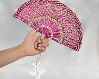 Handmade Vintage Natural Woven Fans with Tag, Seagrass Woven Fans