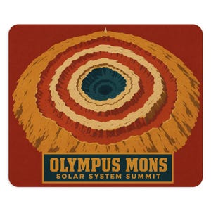 Retro Mars Travel Poster Mousepad - Olympus Mons Solar System Summit Art