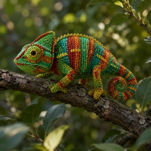 Färgglad virkad kameleont amigurumi plyschleksak – handgjord realistisk reptildekorationspresent för barn och samlare