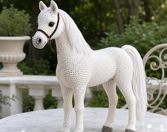 Modèle réaliste au crochet de cheval blanc | Peluche Amigurumi, animal de la ferme (téléchargement PDF)