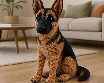 Realistic German Shepherd Crochet Pattern | Amigurumi Dog PDF, Sitting Puppy Toy
