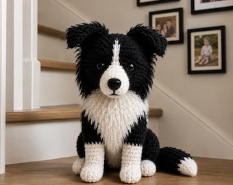 Patrón de ganchillo de Border Collie realista en PDF, juguete de perro amigurumi, peluche de cachorro esponjoso (descarga digital)