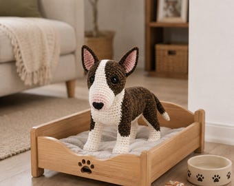 Perro de peluche Bull Terrier de ganchillo realista / Peluche de cachorro amigurumi hecho a mano