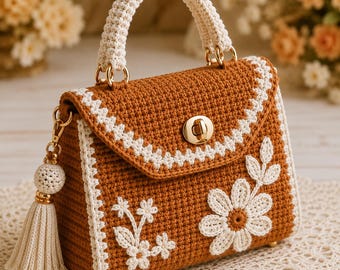 Modello PDF per borsa all'uncinetto con fiori / Modello per borsetta all'uncinetto / Modello per borsa all'uncinetto con margherite / Tutorial per borsa all'uncinetto in stile boho / Download immediato
