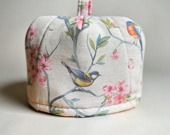 Linnen theemuts vogels en bloemen