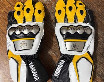 Yamaha Racing Gloves Leather Motorbike Gauntlet Metal Knuckle Armor Hard Shell Protective Riding Gloves Yellow Black Motorcycle Biker Gloves