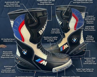 BMW Motorrad M Sport Motorcycle Boots Leather Racing Gear Black White Blue Motorbike Protective Riding Shoes Biker Track Armor Boots