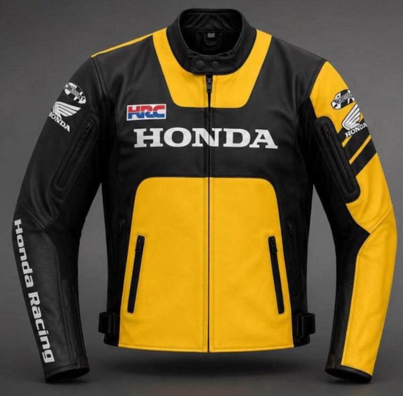 Honda HRC ホンダ レーシングジャケット イエロー ブラック メンズ ホンダ レーシング レザー モーターサイクル ジャケット