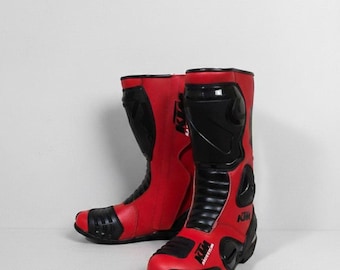KTM Red Leather Racing Boots - Moto GP Track Protective Shoes