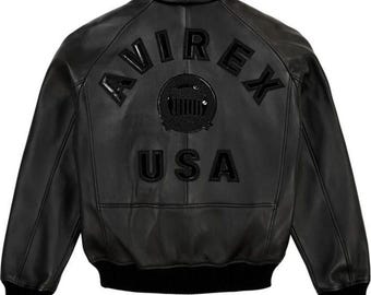 Men's Avirex Leather Bomber Jacket: Air Force Pilot Style ( Replica )