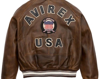 Men's Brown Leather Bomber Jacket: Avirex Pilot Style (Replica )