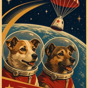 Pioneers - Soviet Space Propaganda Poster Print (Early 1960s - Belka and Strelka era)