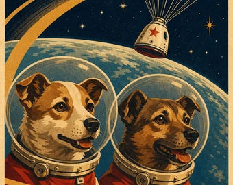 Pioneros - Póster de propaganda espacial soviética (principios de la década de 1960 - época de Belka y Strelka)