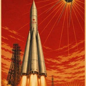The Beginning - Soviet Space Propaganda Poster Print (1957 - Sputnik era)