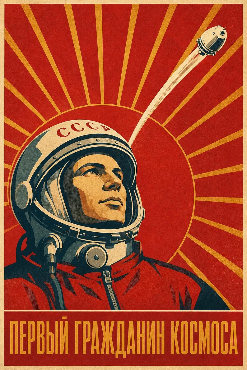 Erster Bürger des Kosmos -Sowjetische Weltraum-Propaganda Poster-Druck (1961 - Gagarin Ära) Bild 1