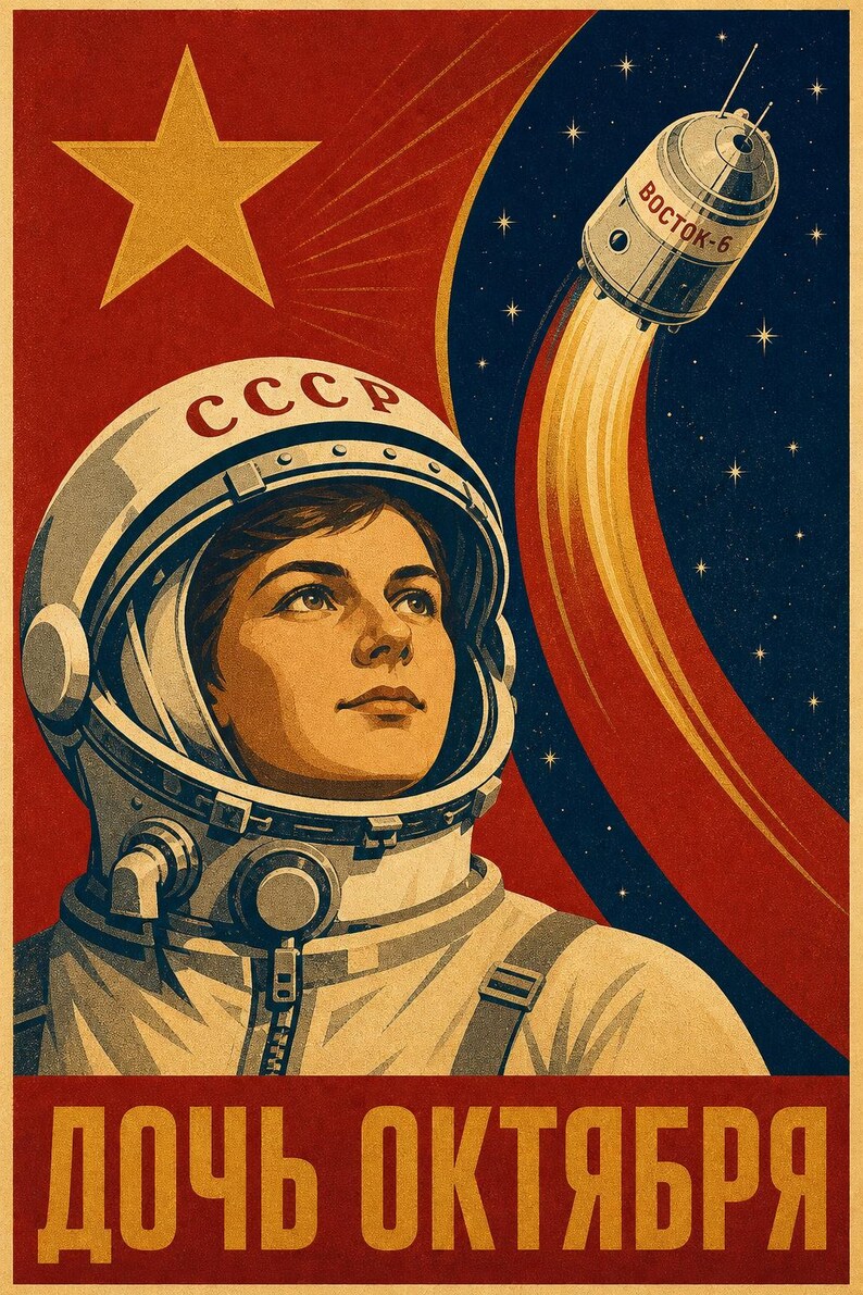Daughter of October - Soviet Space Propaganda Poster Print (1963 - Tereshkova era) image 1