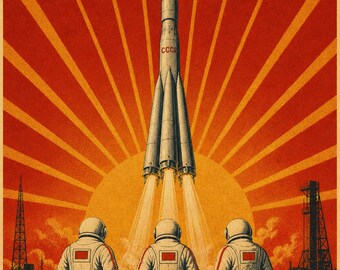 Voskhod - Soviet Space Propaganda Poster Print (1964-65 - Voskhod program)