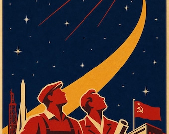 Hacia las estrellas - Póster de propaganda espacial soviética (1957 - era del Sputnik)