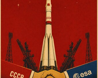 Soyuz - Soviet Space Propaganda Poster Print (1967-present - the workhorse)