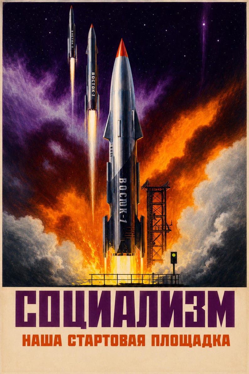 Socialisme is ons lanceerplatform - Sovjet-ruimtepropaganda posterafdruk (1958-1963 - gouden eeuw van Sovjet-ruimteposters) afbeelding 1