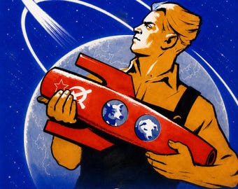 The Way Is Open for Man! - Soviet Space Propaganda Poster Print (1960-1961, the path to human spaceflight)