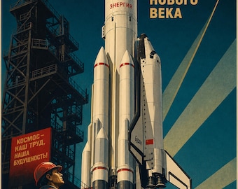 Energia - Impresión del cartel de propaganda espacial soviética (1987-88 - era Energia/Buran)