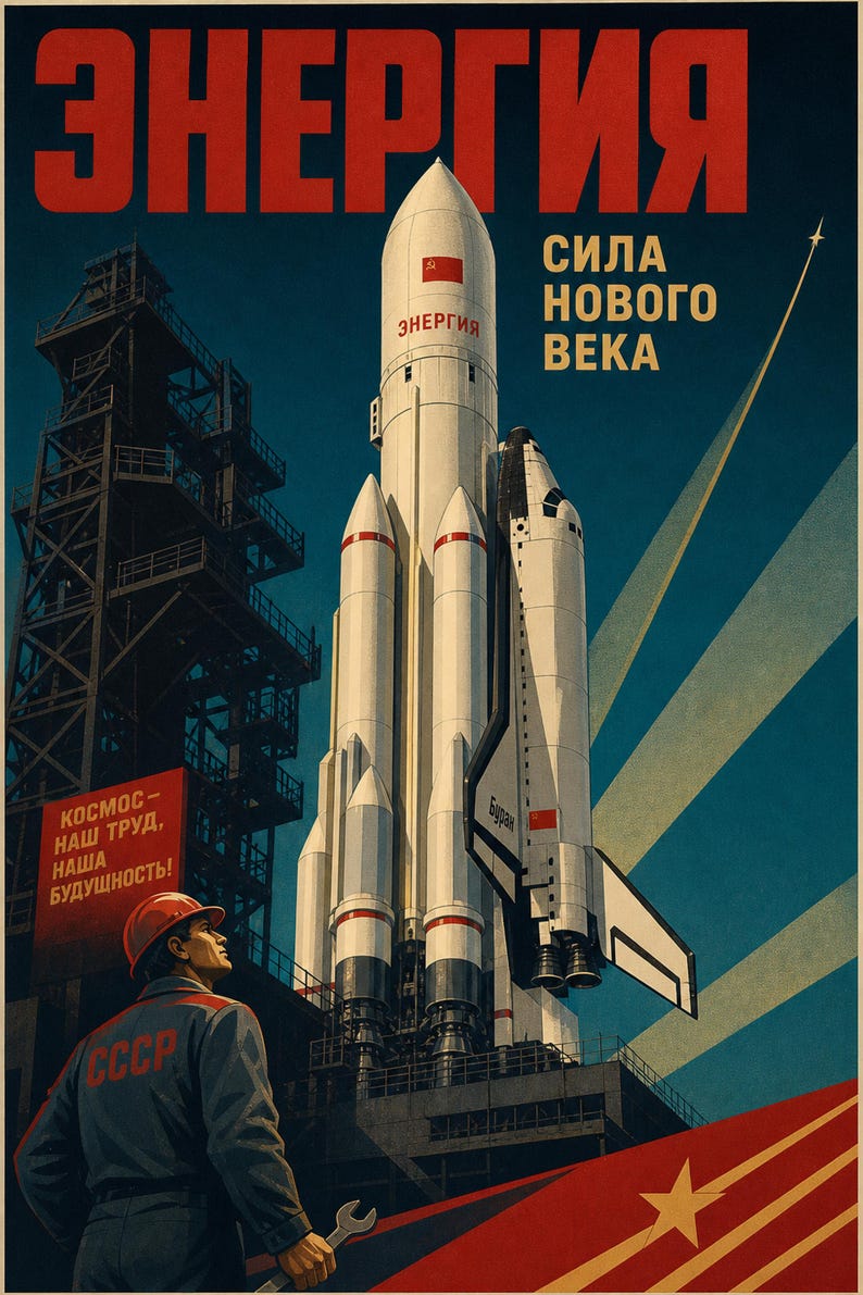 Energia - Soviet Space Propaganda Poster Print (1987-88 - Energia/Buran era) image 1