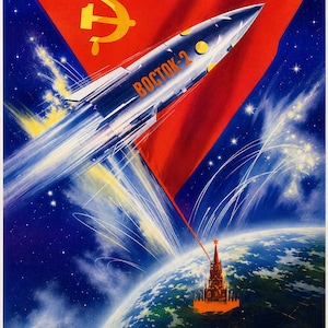 The Road in Space Is Soviet! - Soviet Space Propaganda Poster Print (1958-1963 - golden age of Soviet space posters)