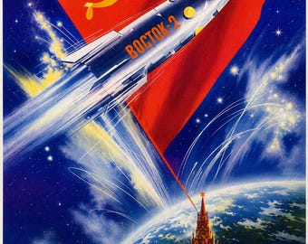 A estrada no espaço é soviética! - Cartaz de propaganda espacial soviética (1958-1963 - era de ouro dos cartazes espaciais soviéticos)