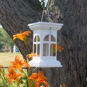 Bird lovers' choice white everlasting vinyl hanging bird tube feeder, Windows style, durable, multiply openings, ez fill, ez clean, US made