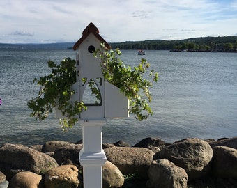 4 inch post top - PVC Birdhouse Planter Tower: Weatherable Garden Accent, Cedar Roof