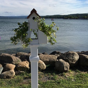 Nature tower Weatherable PVC planter, cleanable bird feeder, suet holder, bird house, functional garden accent, PVC free standing planter