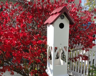 Combination 4x4 all Vinyl post mount bird house and feeder, outdoor bird house, All PVC birdhouse on a post. fun for garden Bird watchers,