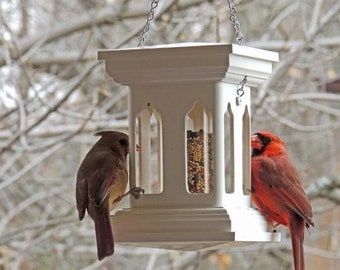 White Vinyl tube birdfeeder. durable, modern, decorative, hand made in USA.  - ez fill - ez clean  - small birds. Le Bistro