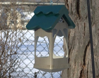 Outdoor hanging PVC bird feeder - unique modern  tray feeder- fully functional - handmade -  USA made - ez clean - ez fill - open viewing