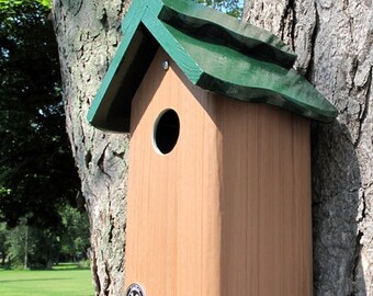 Modern Bluebird house, PVC Cedar Bird house fully functional virtually maintenance free post mount- hanging birdhouse weatherable - no perch