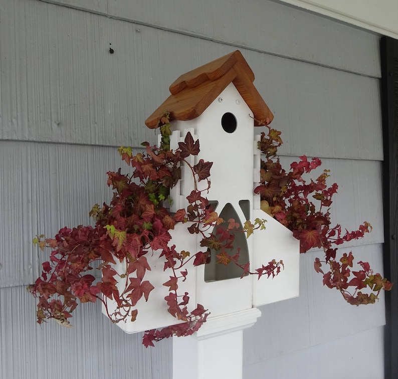 PVC Ivy tower, unique planter, cleanable bird house, bird feeder, suet holder, US made, functional garden accent, PVC free standing planter image 8