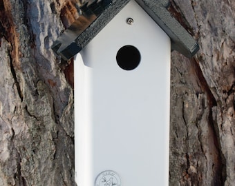 Chickadee and small bird house, All season all PVC, EZ hang, EZ clean, fully assembled birdhouse, birdhouse for bird lovers and gardeners