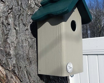 Bluebird house, PVC,cedar wood,outdoor birdhouse,fully functional,virtually maintenance free,post mount,modern,made in USA