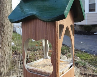 Hanging PVC bird feeder, unique modern tray feeder, outdoor,suet holder,fully functional, Handmade in USA, ez clean, ez fill, open viewing