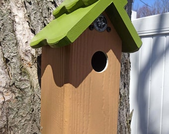 Bluebird house, PVC,cedar wood,outdoor birdhouse,fully functional, Weatherable, virtually maintenance free,post mount,modern,made in USA