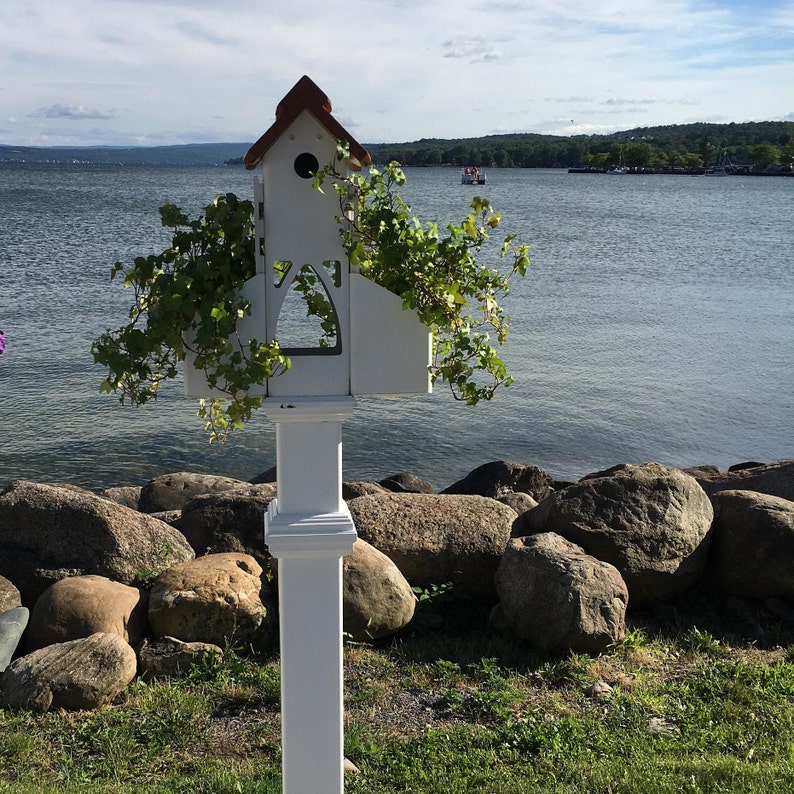 PVC Ivy tower, unique planter, cleanable bird house, bird feeder, suet holder, US made, functional garden accent, PVC free standing planter image 2