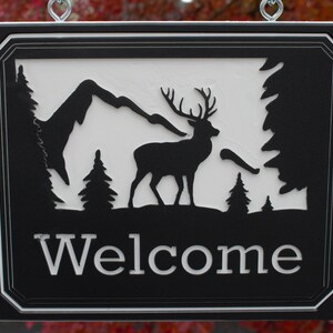 Weatherable outdoor sign -Mountain scene wildlife sign- welcome sign - low maintenance everlasting - outdoor plaque-  - huntsman gift idea