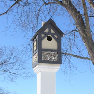 One of a kind Tudor style pebble dash bird cottage #4. centerpiece post mount birdhouse. All PVC, hand crafted hand painted made in the USA