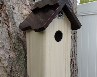 All PVC weatherable Bluebird house, nesting box, fully functional virtually maintenance free, post mount, modern, Made in US hand crafted